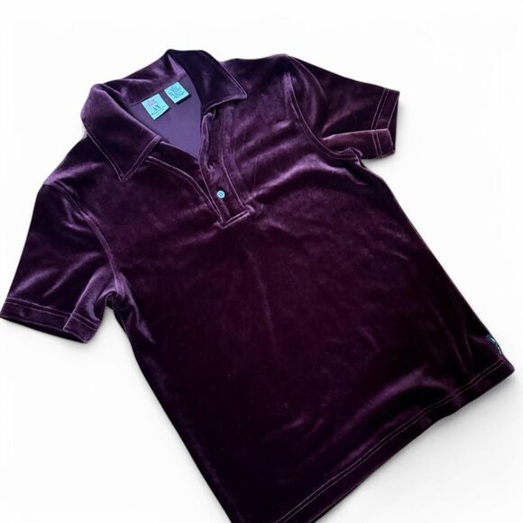 Burgundy velvet Armani Exchange polo shirt women size small. Authentic Armani. - Picture 6 of 8